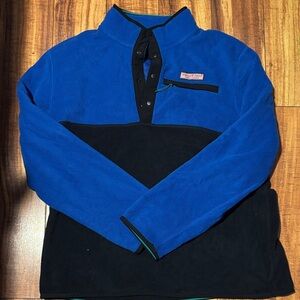 Vineyard Vines Blue and Black Half-Snap Fleece Pullover size L